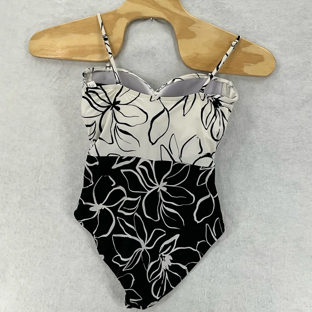 La Blanca Bandeau‎ Mio One-Piece Swimsuit Size 12 Black & White Floral